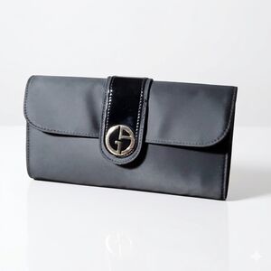 Giorgio Armani 9.5x5.5" Parfums Clutch Purse Case Make Up Bag Black Satin Patent